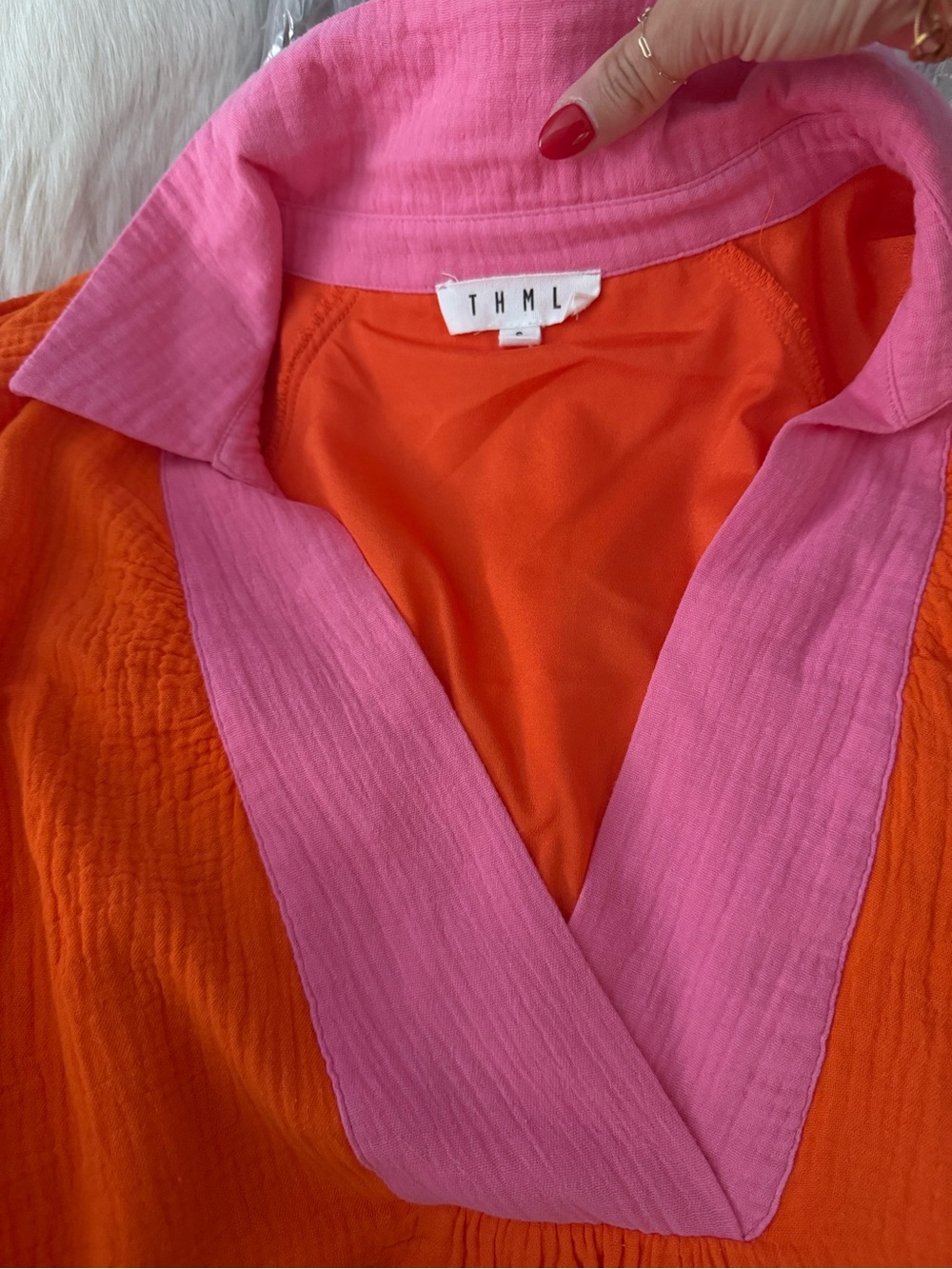 THML Orange Mini Dress with Pink Collar - Picture 3 of 5